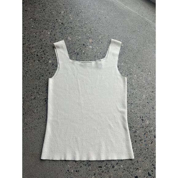 Kate Hill Petite Women's Medium Sleeveless Blouse Cream Knit Minimal - Picture 1 of 2